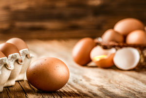 Eggshells on a wooden table