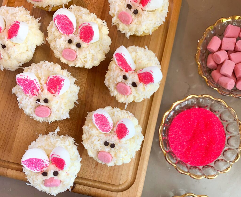 Cupcakes decorated like Easter bunnies