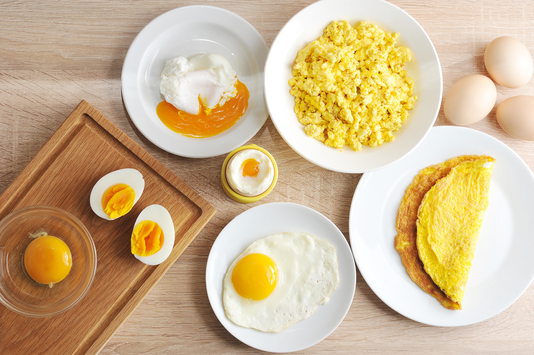 assortment of different styles of cooked eggs