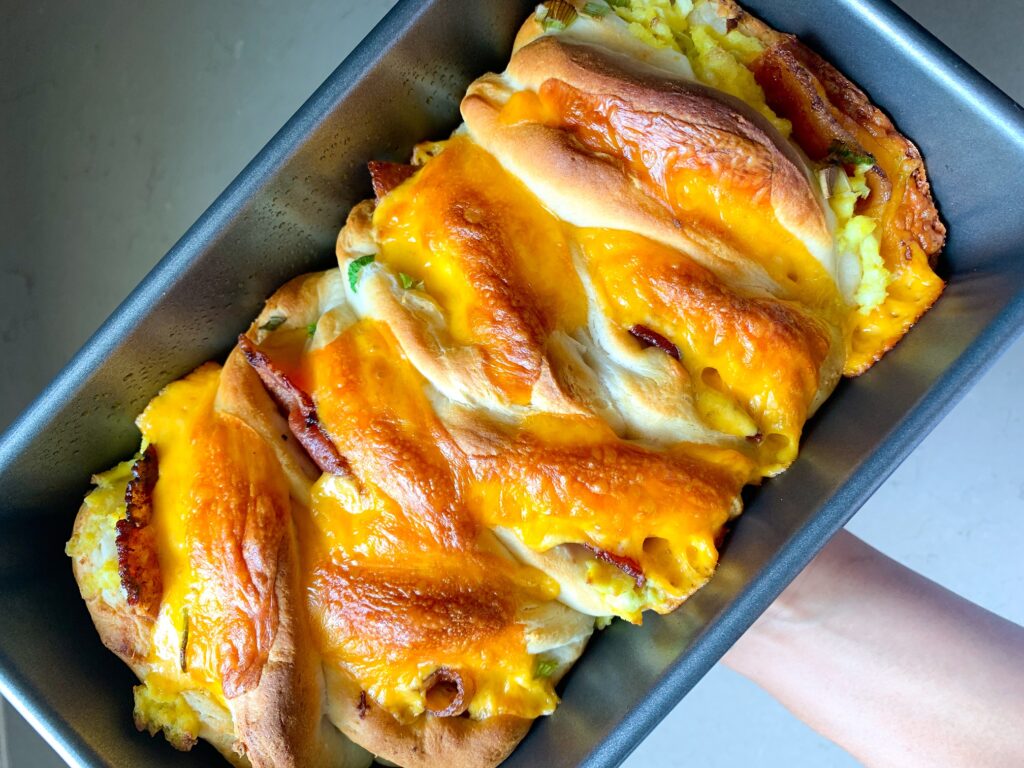 pull apart breakfast sandwiched in loaf pan